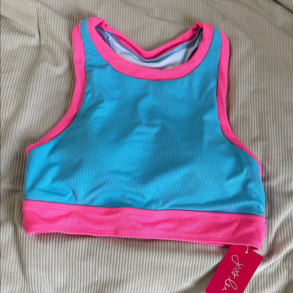 Blue and Pink Swim Crop Top